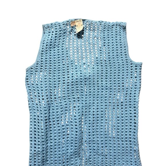 Vtg Lerner Shops Blue Crotched Sweater Vest Sz S Hippie Boho Festival - Picture 9 of 10